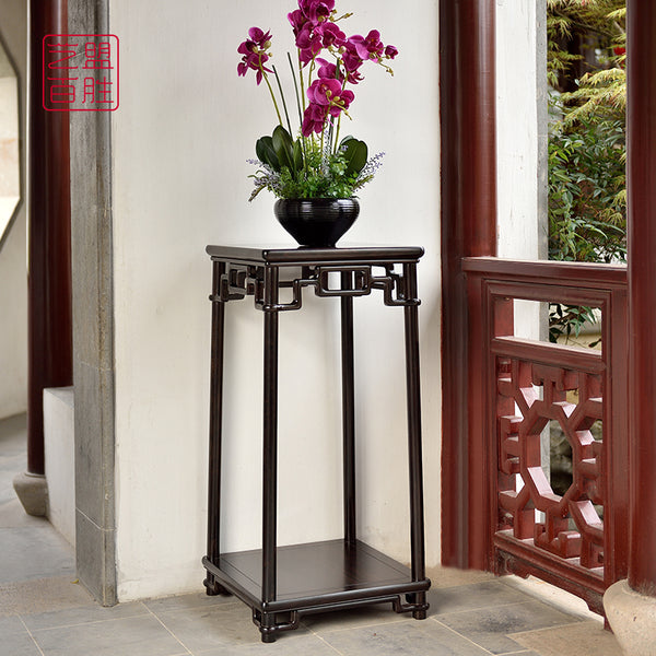 African Blackwood Flower Stand with Round Strips and Rounded Legs 紫光檀颐和园款花架