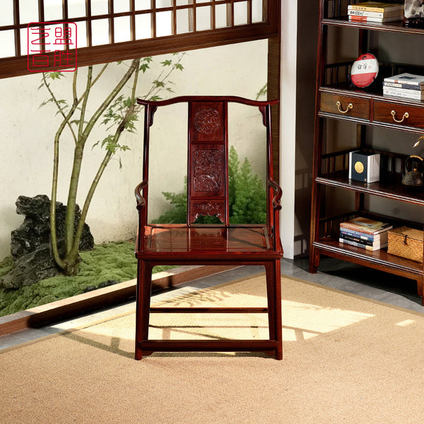 Red Sandalwood Chair with Kirin and Phoenix Carvings 小叶紫檀麒麟引凤四出头官帽椅