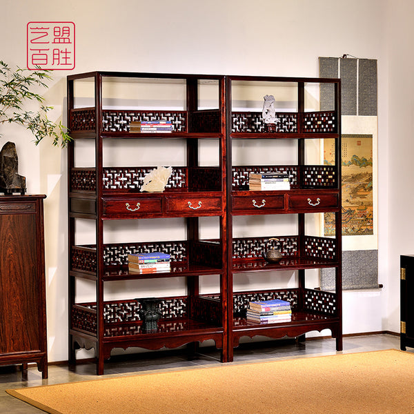 Red Sandalwood Collapsible Cross-Bar Bookshelf 小叶紫檀攒接十字栏杆架格