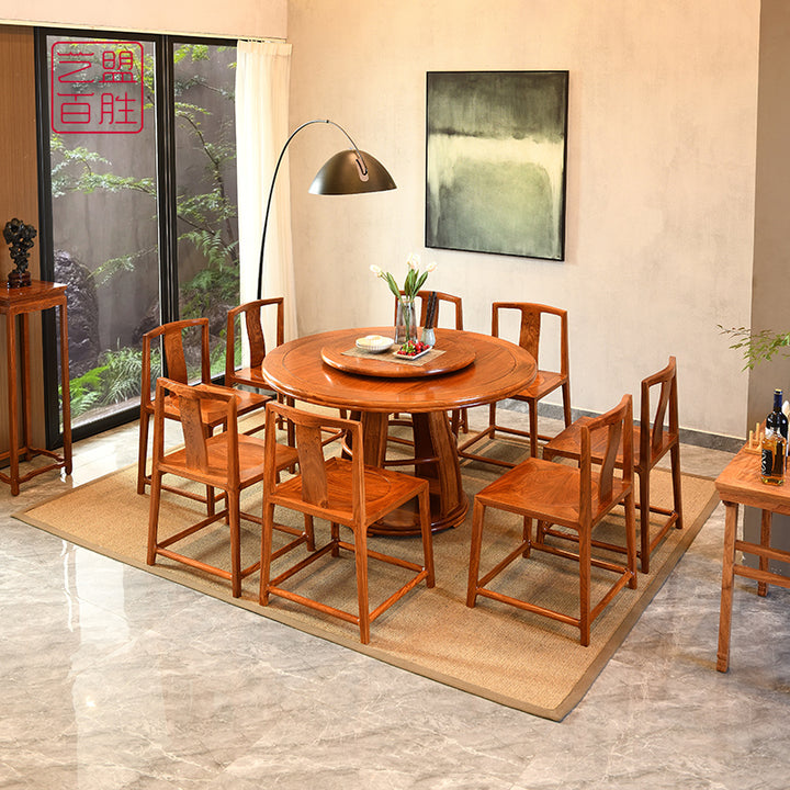 New Chinese style round dining table set with six chairs in Pterocarpus Macrocarpus