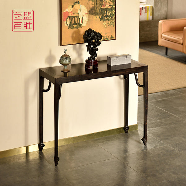 A small rectangular table with vertical corners, made from African blackwood 紫光檀四面平如意云纹足条桌