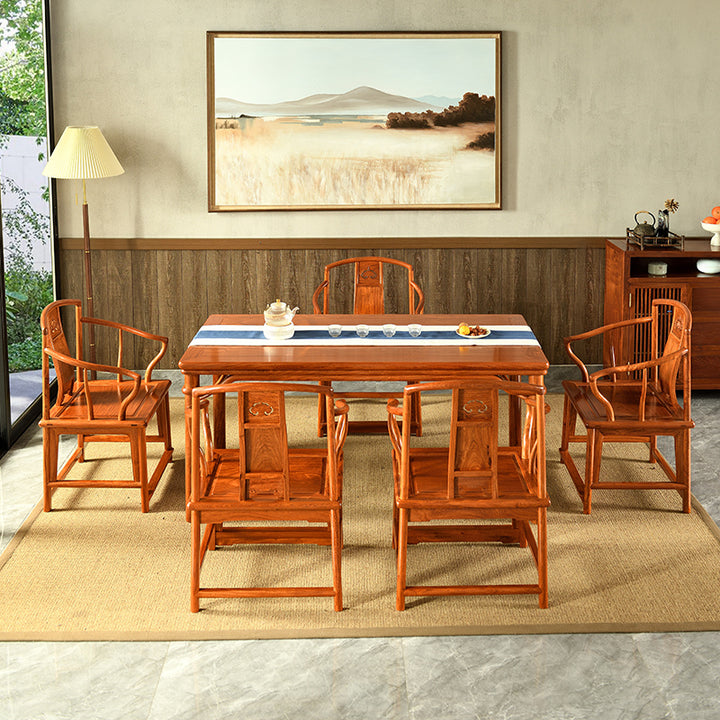 High-quality Pterocarpus Macrocarpus tea table set with five chairs.