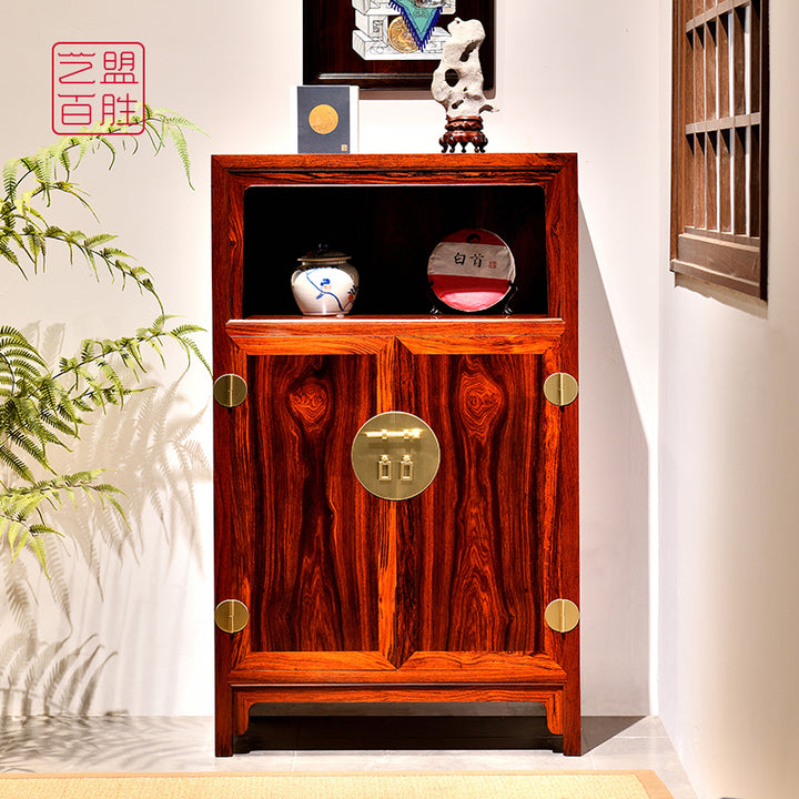 Wanli Period Mexican Granadillo Cabinet displaying traditional Chinese ceramics