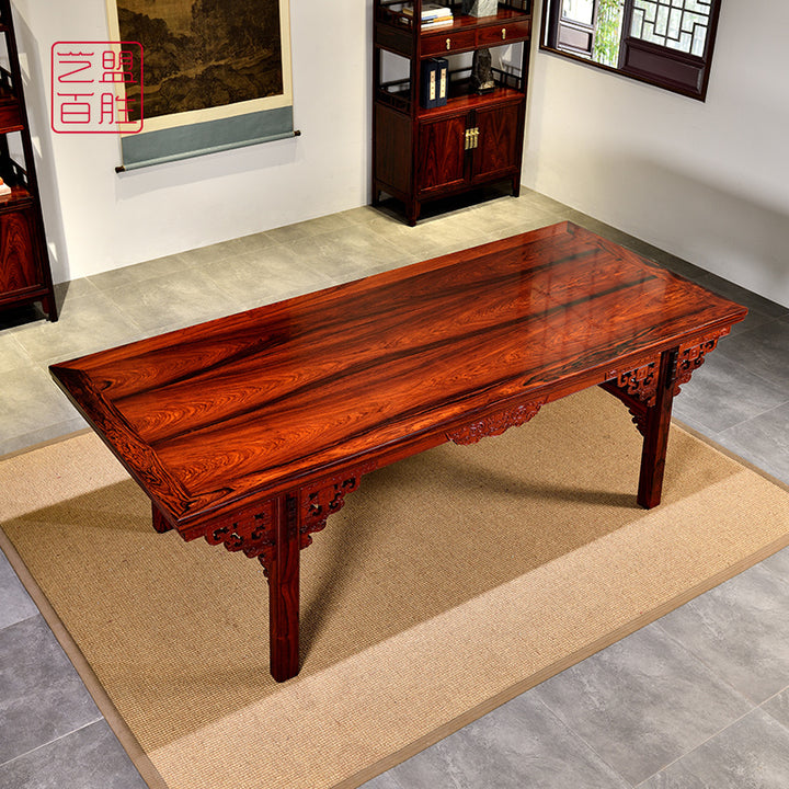 Handcrafted Granadillo painting table with traditional Chinese motifs