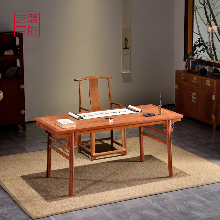 Traditional Pterocarpus macrocarpus desk set with chair and calligraphy scroll