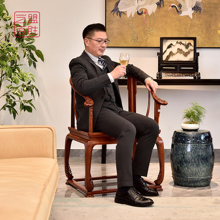 Beautiful Pterocarpus semi-circular armchairs with matching tea table