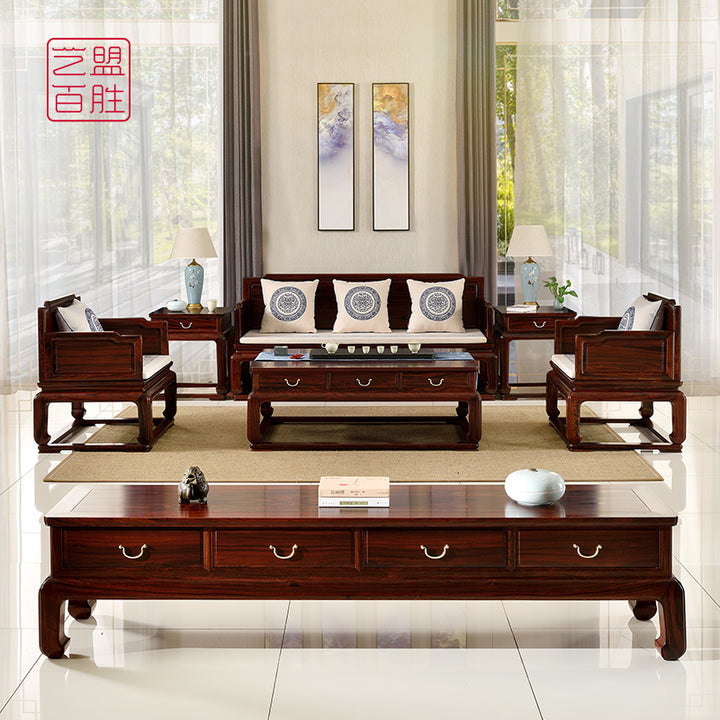 Elegant Granadillo wood sofa set without patterns