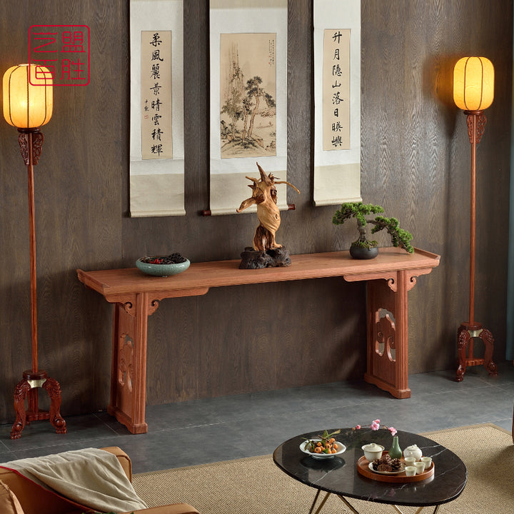 Beautifully crafted Pterocarpus macrocarpus console table with traditional Chinese design.