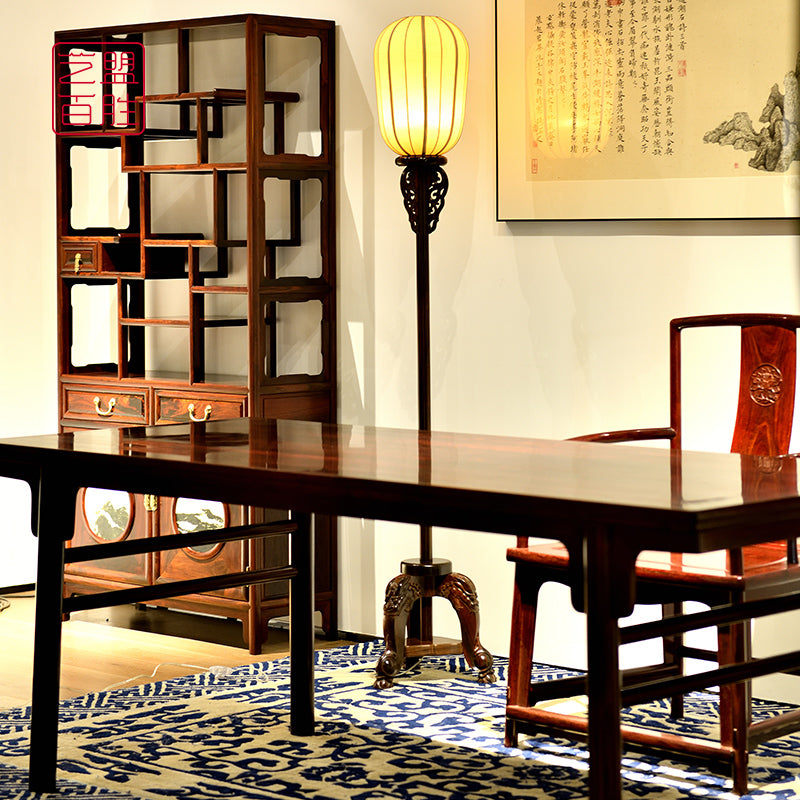 Palace-Style Siam Rosewood Floor Lamp with Dragon Carvings