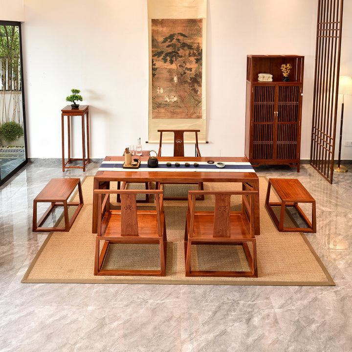 Luxurious Pterocarpus macrocarpus tea table with intricate cloud patterns.