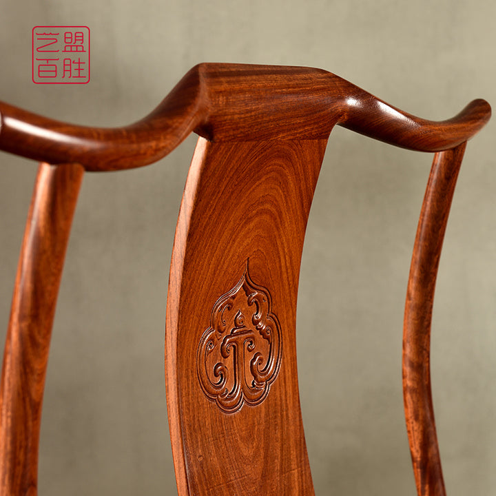 High-back wooden chair with armrests and four-corner extending design.