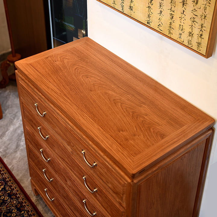 Luxurious five-drawer chest made from Pterocarpus macrocarpus wood