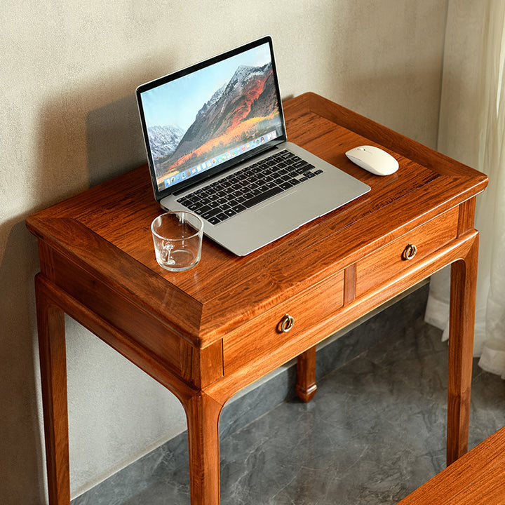 Handcrafted rosewood two-drawer vanity table with a smooth finish