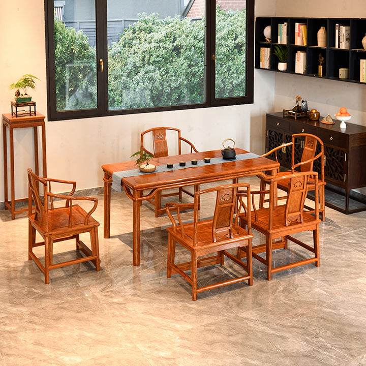 Exquisite Pterocarpus Macrocarpus tea table and five chairs.