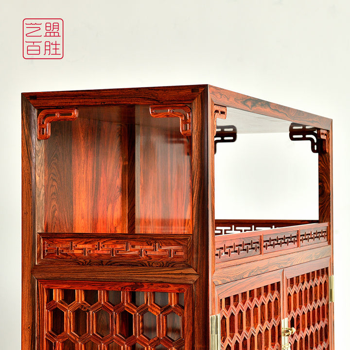 Beautifully designed Granadillo cabinet with traditional Chinese elements