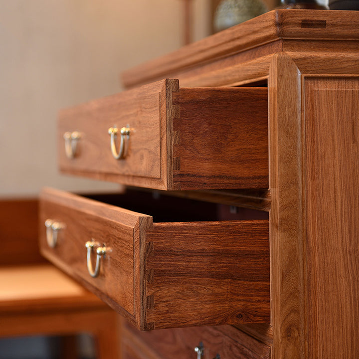 Solid wood Pterocarpus macrocarpus chest with metal handles