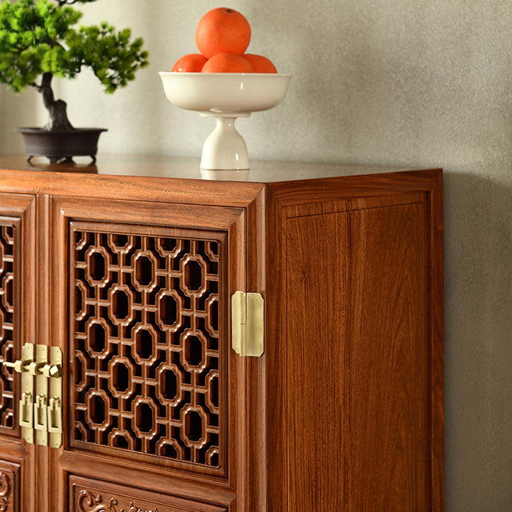 Elegant square cabinet made from Pterocarpus Macrocarpus wood.