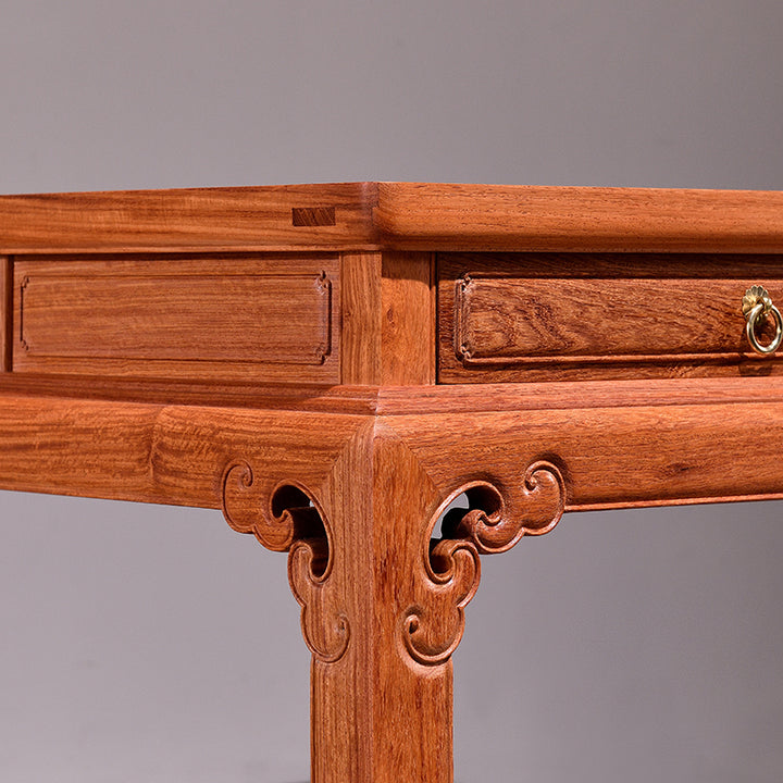 Exquisite Pterocarpus Macrocarpus desk featuring cloud carvings