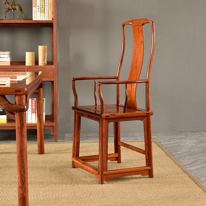 High back wooden chair with a sleek finish