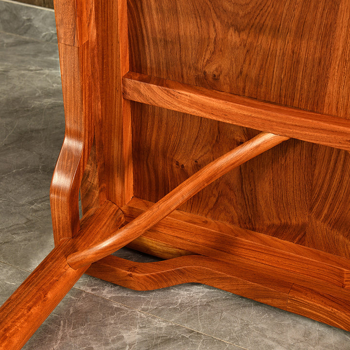 Beautiful Pterocarpus Macrocarpus round-legged tea table with five chairs.