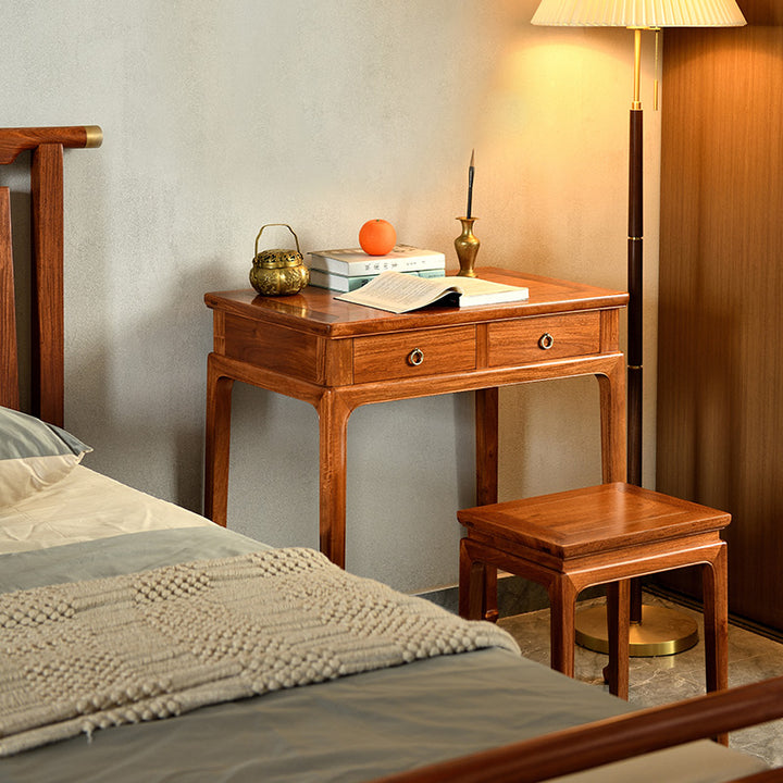 Large rosewood dressing table with two drawers and a matching stool.