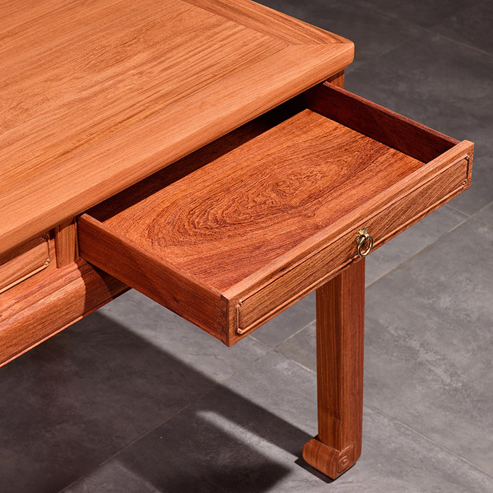 Wooden desk with detailed cloud pattern and storage drawers