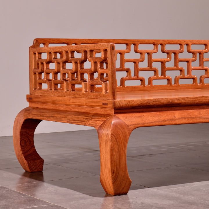 Elegant Pterocarpus Macrocarpus sofa bed with hollow carvings