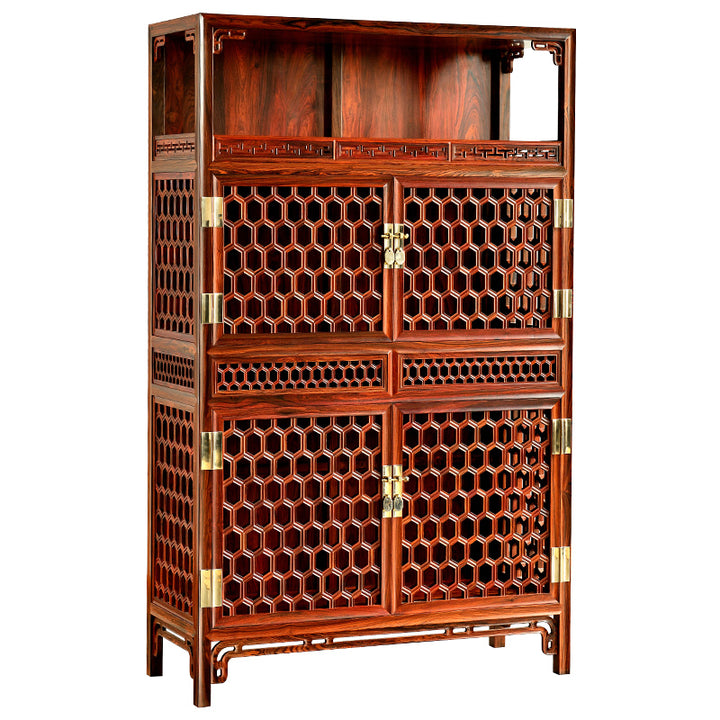 Traditional Chinese-style Granadillo cabinet with brass accents