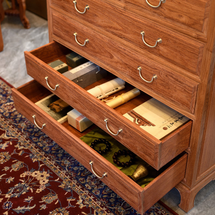 Five-drawer storage chest made from Pterocarpus macrocarpus