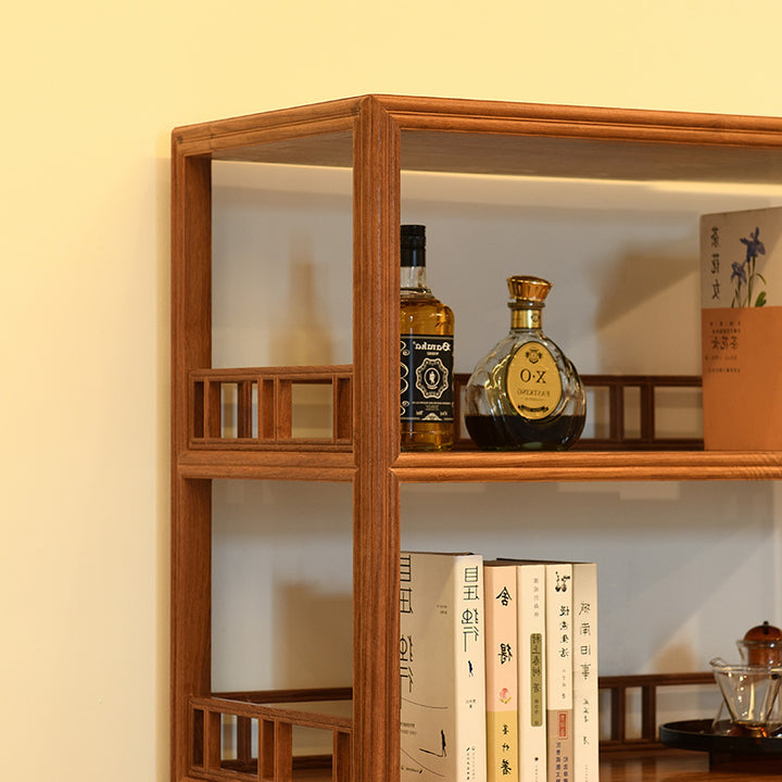 Classic Pterocarpus macrocarpus bookshelves with sturdy melon-shaped legs