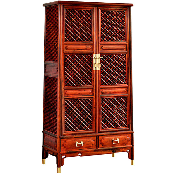 Mikado Rosewood Bookshelf with Hollowed Floral Patterns 微凹黄檀仿竹编纹圆角柜