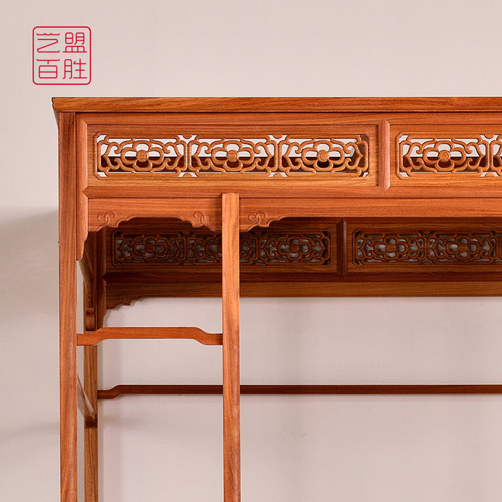 Elegant Pterocarpus Macrocarpus canopy bed with traditional Chinese motifs.