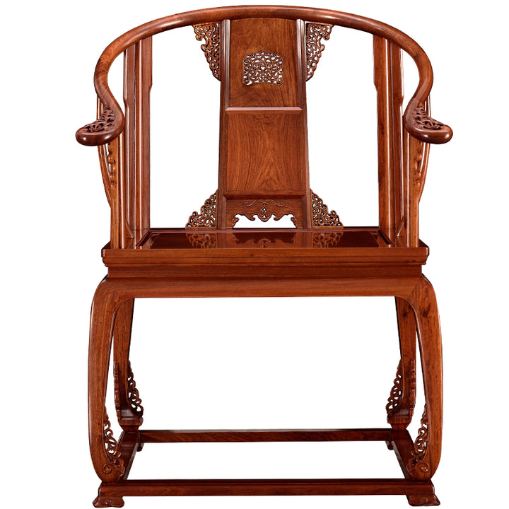 Luxurious Pterocarpus macrocarpus armchairs with scroll motifs and matching tea table