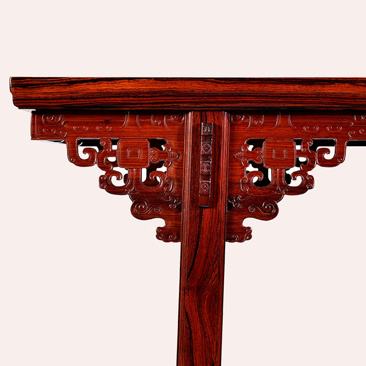 Mexican Granadillo painting table with intricate Chilong design