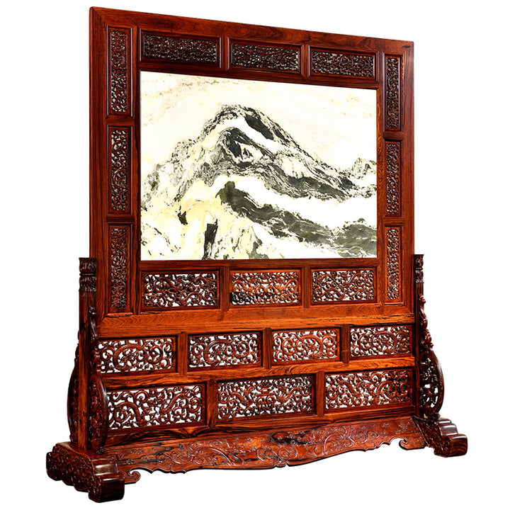 Traditional Chinese-style screen made of Granadillo wood with marble