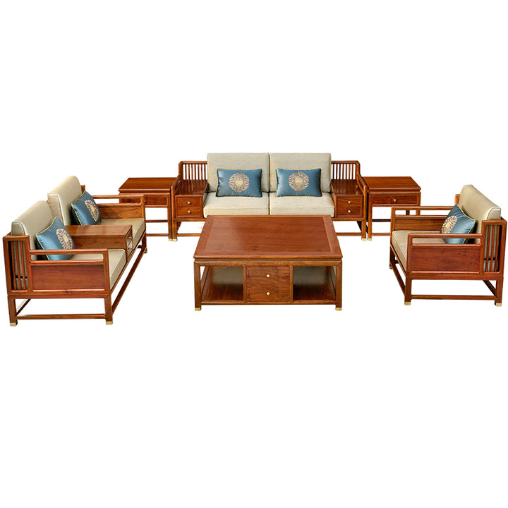 Traditional Chinese Pterocarpus macrocarpus sofa set with a minimalist design.